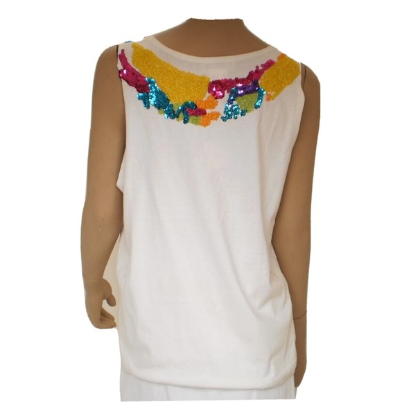 Vintage Gene Ewing Yellow Pink Blue Sequined White Tank Top Womens Size Medium - Picture 2 of 10
